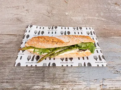 Sandwich with baba ganoush and green asparagus