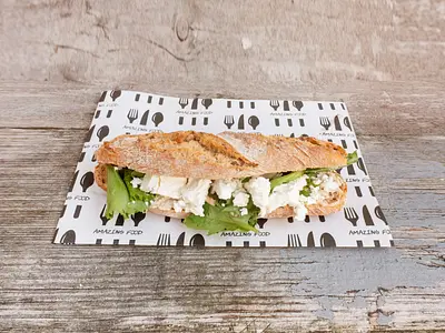 Sandwich with baba ganoush and feta