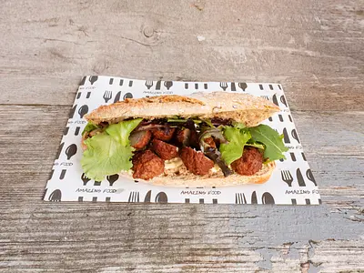 Sandwich with mini meatballs and mustard mayonnaise