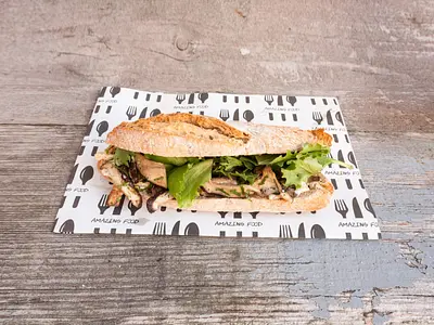 Sandwich with roasted mushrooms and truffle mayonnaise